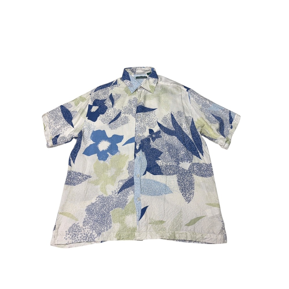 CUBAVERA Mens Floral Print Short Sleeve Button Up Shirt Size M‎ White Blue Green